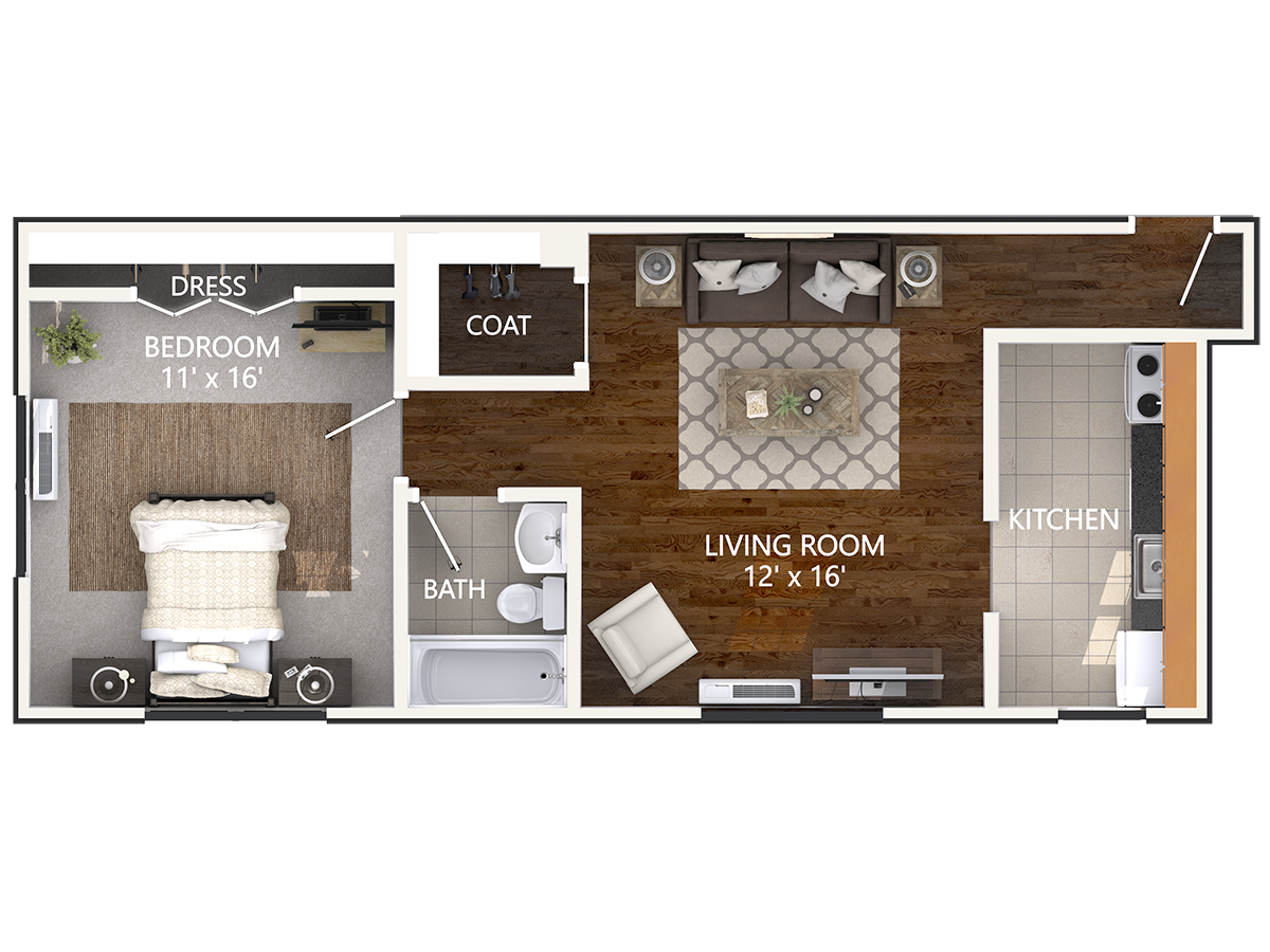 1 Bedroom Floor Plan at Connecticut Plaza Apartments in Washington, DC